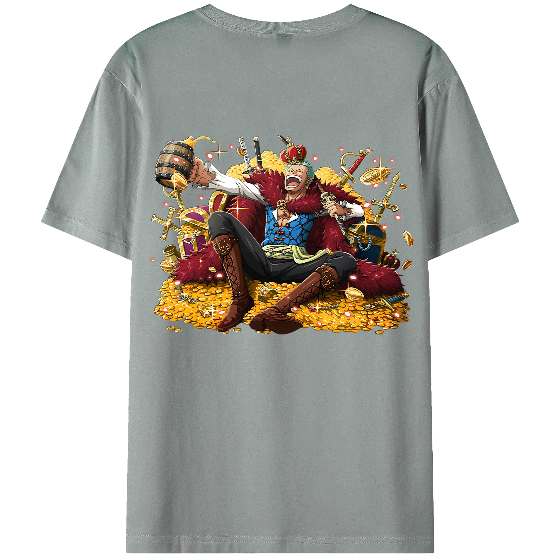ワンピース ロロノア・ゾロ ONE PIECE Roronoa Zoro 綿100％ メンズ半袖Tシャツ（バックプリント） 通気性